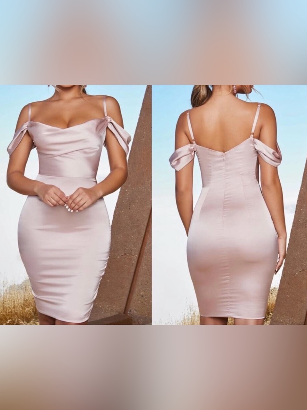 NWT Oh Polly Modern Romance Satin Cowl Neck Midi Dress Blush Pink